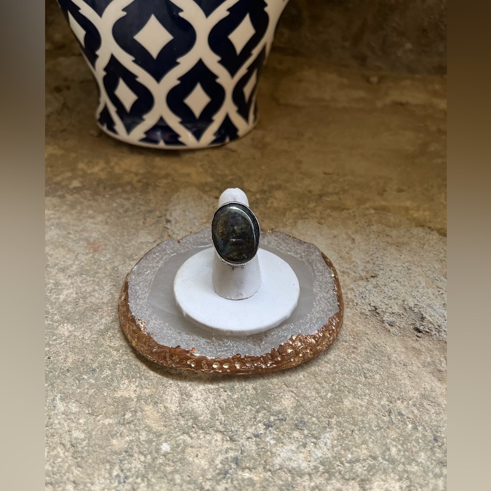 💕Silver Oval Labradorite Stone Ring